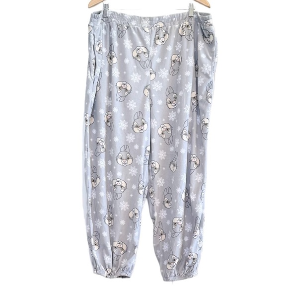 ๐ 6/$60 Disney Thumper Snowflake Fleece Jogger Pockets Pajama Bottom White 3X - Picture 1 of 6